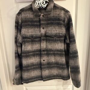All Saints Men's Black and Gray Striped Jacket